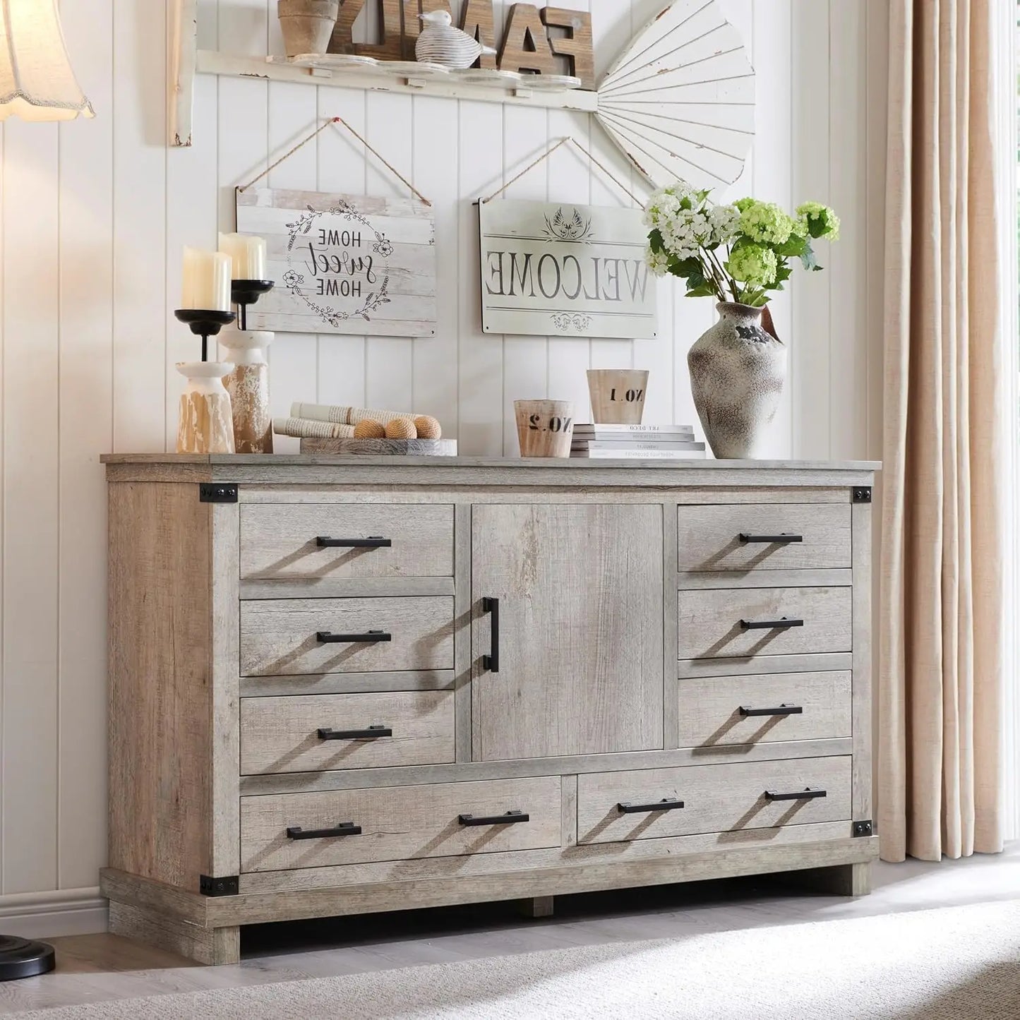 Farmhouse 8 Drawers Dresser for Bedroom, Wood Large Chest of Drawers with Thick Plank, Rustic Dresser for Bedroom
