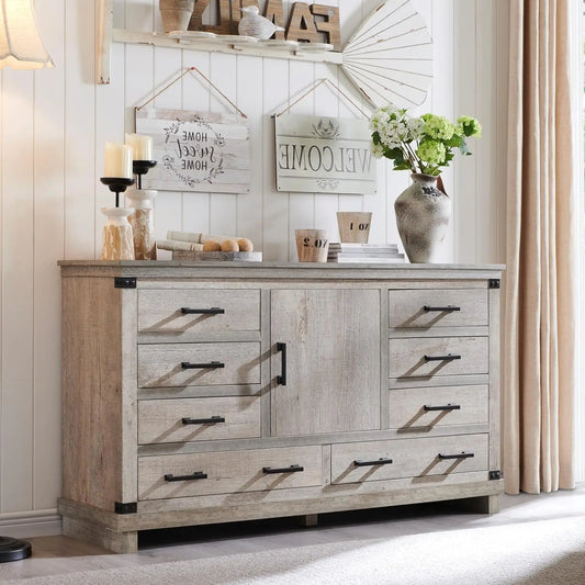 Farmhouse 8 Drawers Dresser for Bedroom, Wood Large Chest of Drawers with Thick Plank, Rustic Dresser for Bedroom