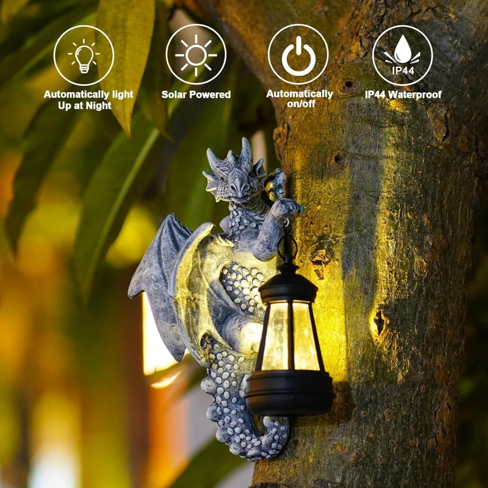 Dragon Tree Hugger Solar Lantern Garden Statue Resin Dragon Decor for Outdoor Yard Gift