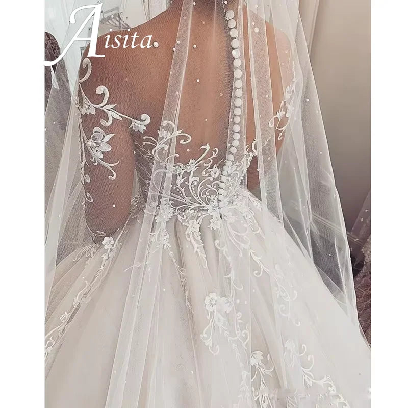 Customized O-Neck Lace Wedding Dress Lace Long Sleeves 2025 Princess Wedding Gown Illusion Bride Gowns A-Line robe de mariee