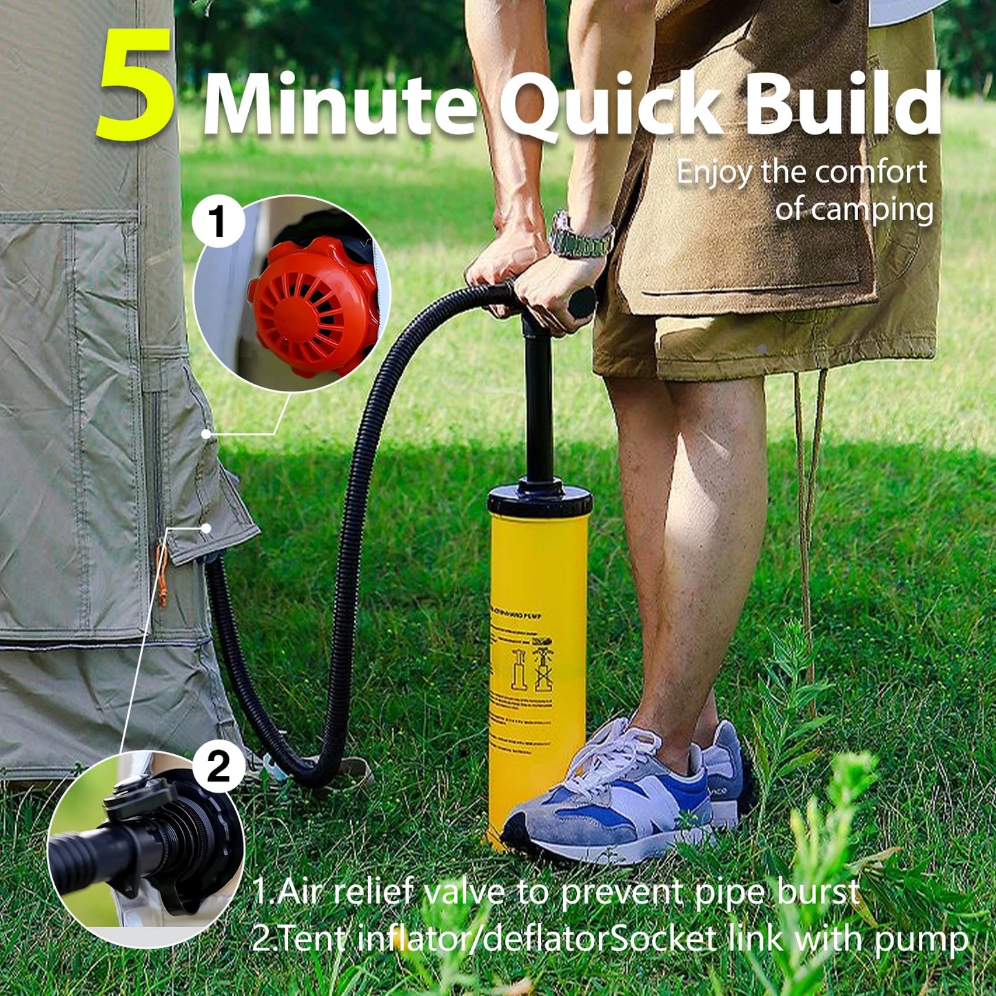 Large Inflatable Tent 135 SQFT for 8 to 10 Person Four Season Waterproof Quick Setup Cabin Tent with Reflective Mylar 600D Oxford Material