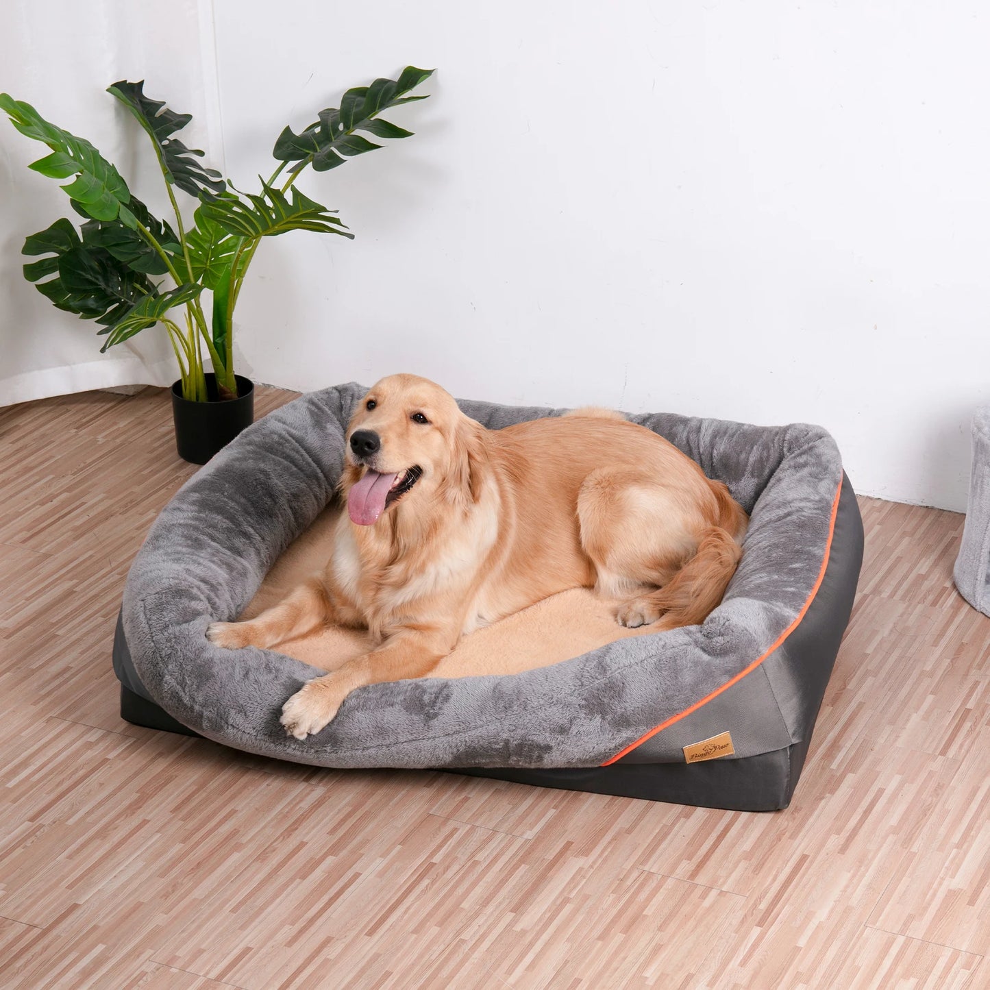 Super Soft Orthopedic Dog Bed L XL 2XL 3XL Cotton Padded Bolster Removable Cover Waterproof Pet Sleeping Mat Solid Color
