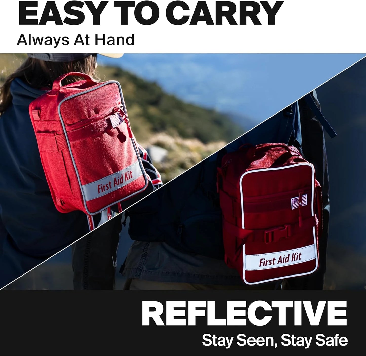 Large First Aid Kit for Car, Camping, Backpacking and Outdoors - Includes Zip Stitch Wound Closure Strips