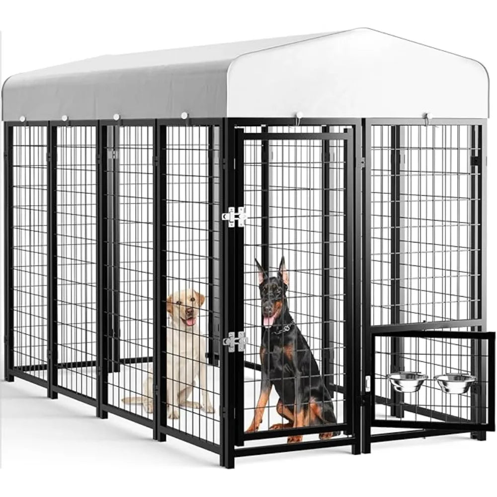 Outdoor Dog Kennel Outside Run with Doggy Door Roof 8x4x6
