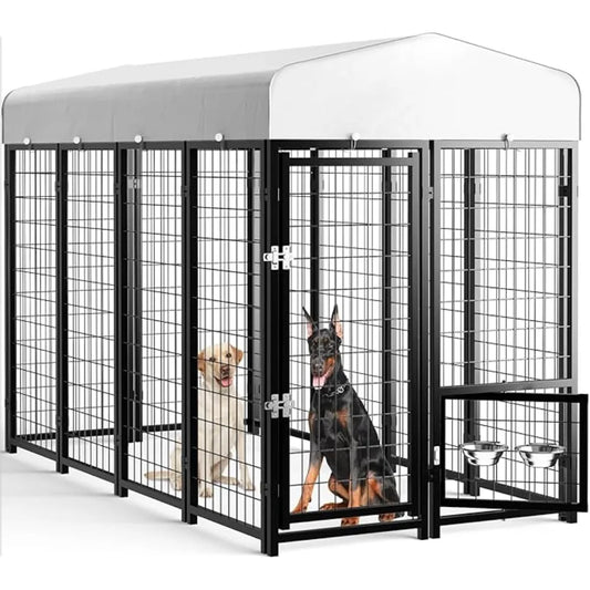 Outdoor Dog Kennel Outside Run with Doggy Door Roof 8x4x6