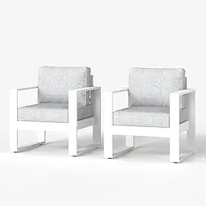 Outdoor Patio Aluminum Armchairs Set Of 2 With Cushions