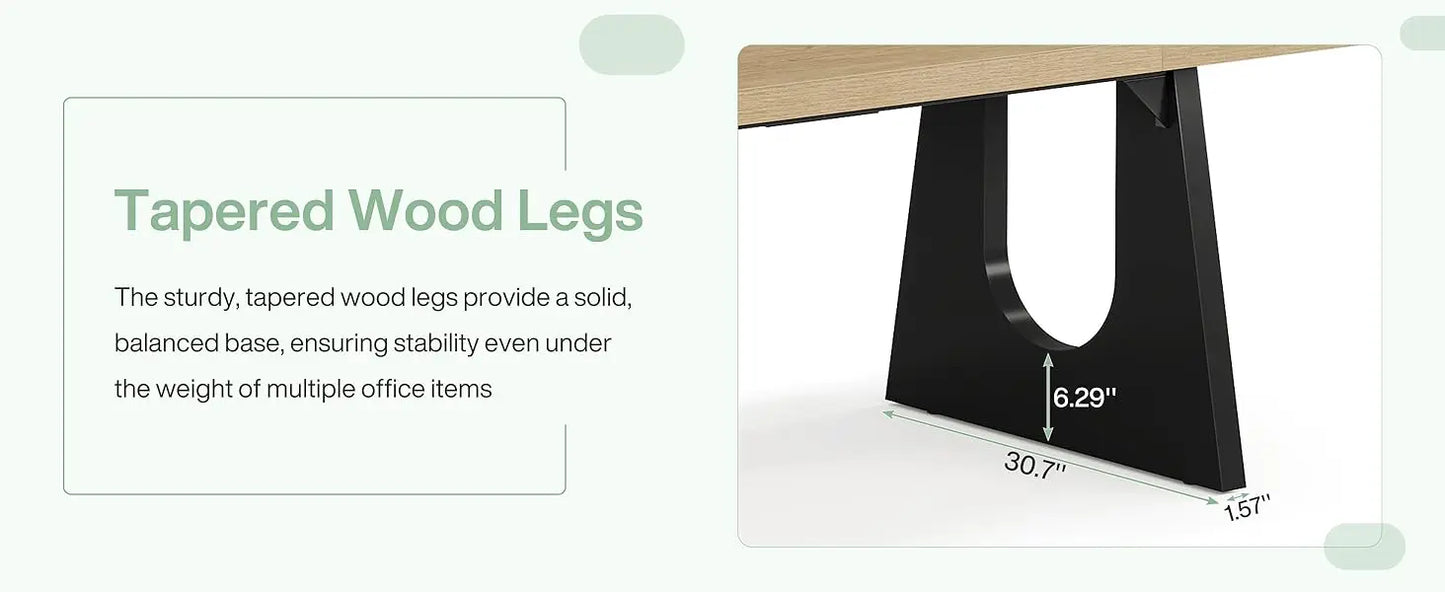 70.86 Inch Large Executive Desk Modern Rectangle Computer Office Desk with Double Wood Pedestal for Home Office Writing Table Assembly Required