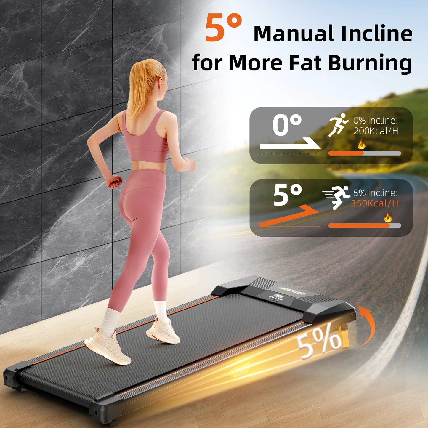 Under Desk Treadmill Incline Walking Pad 330lbs Capacity 2.5HP Portable Treadmill for Home Compact Mini Fitness Equipment