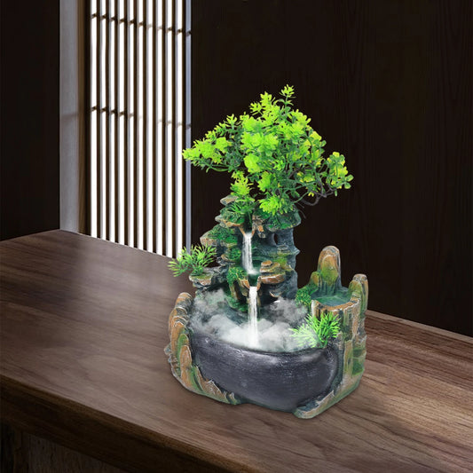 Resin Desktop Fountain With Light Base Power Line Tabletop Mountain Waterfall Rockery Decorative Ornament For Indoor