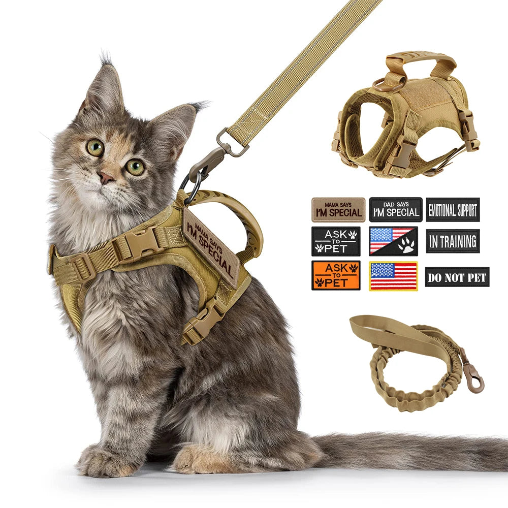 Tactical Cat Harness Leash with 9 Patches Small Dog Puppy Vest Straps with Handle Harnesses Training Adjustable Pet Accessories