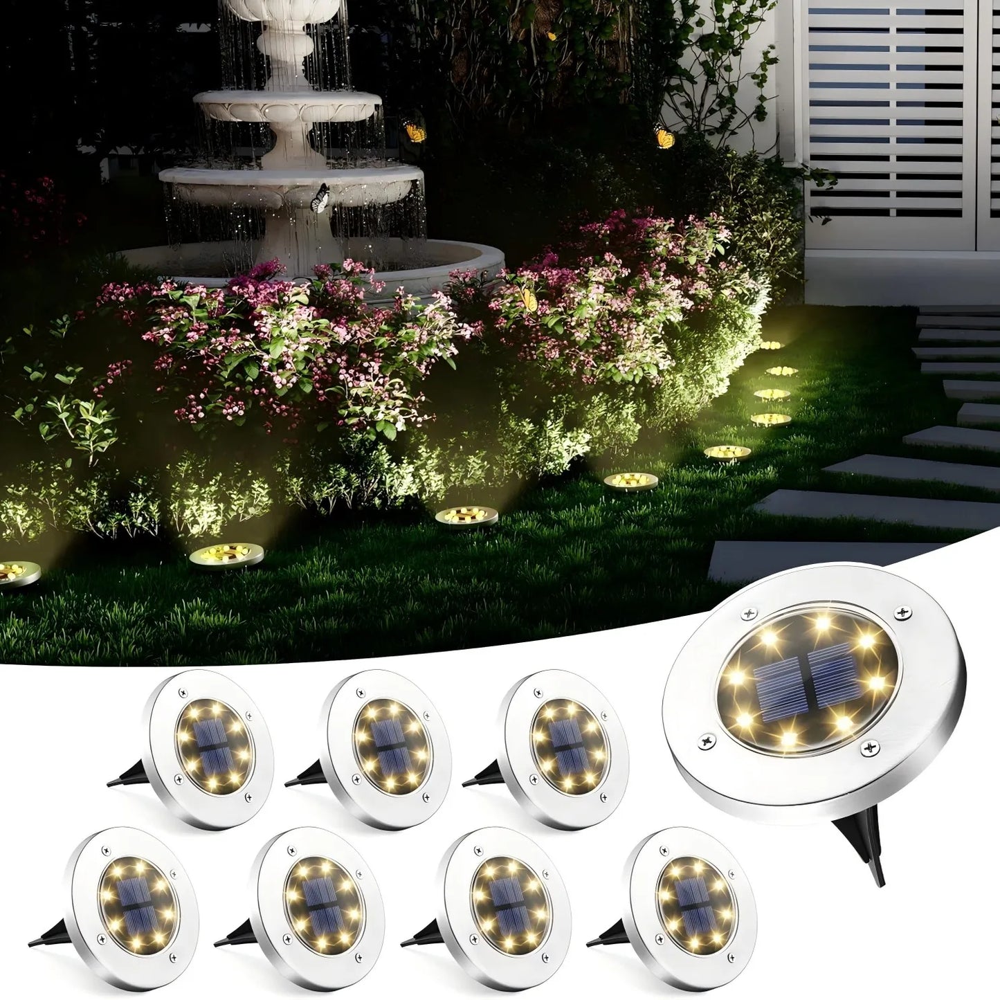 4 or 8 Pieces Solar Lights Outdoor 8 LED Solar Landscape Lighting for Garden Yard Pathway Cool or Warm White
