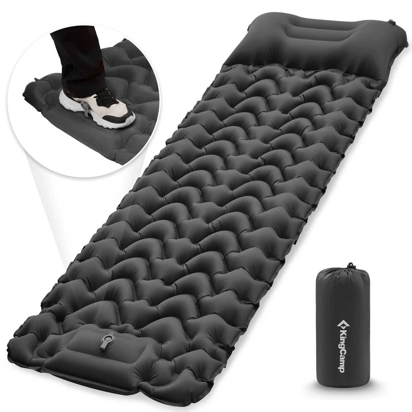 KingCamp Ultralight Self-Inflating Sleeping Pad with Built-In Foot Pump And Pillow for Hiking Traveling Air Mattress