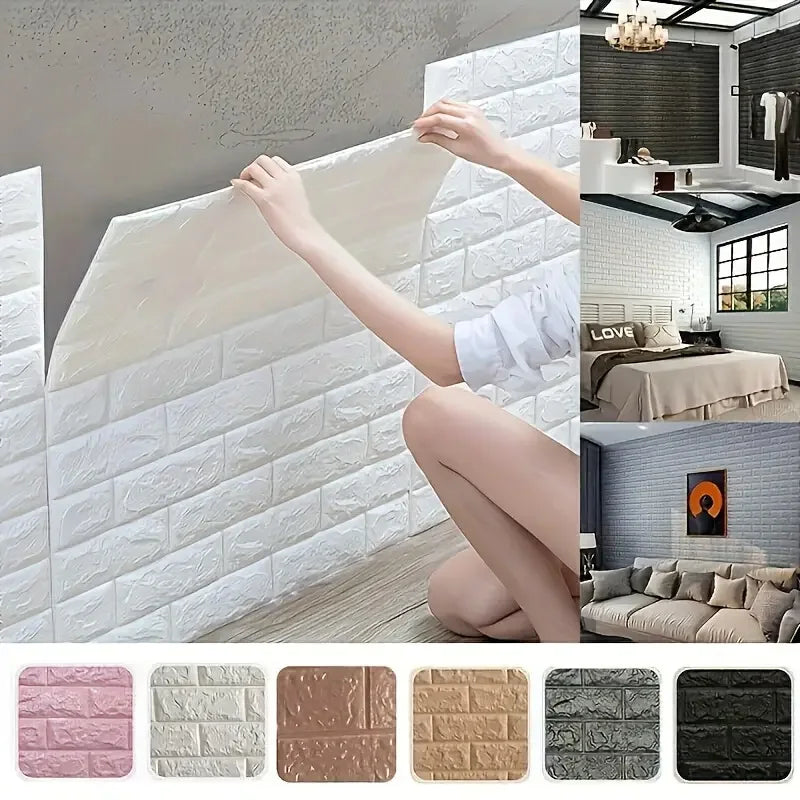 100/200Pcs 3D Wall Tile Stickers Brick Pattern Foam Self-Adhesive Waterproof Ceiling Decor Easy Apply for Moisture Proof