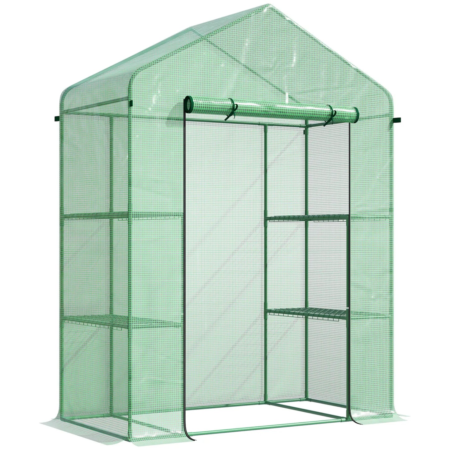 56 Inch X 29 Inch X 77 Inch Portable Walk In Greenhouse With Four Tier Shelves And Roll Up Door