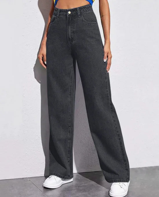 Autumn and Winter New Mopping Wide Legs Europe and The United States Loose High Waist Straight Slim Jeans Women