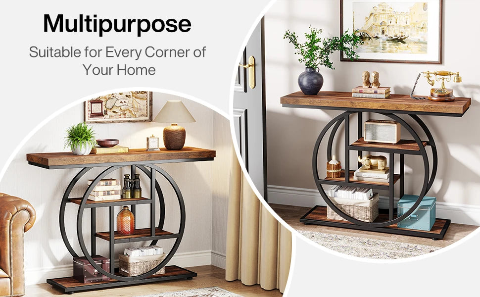 Tribesigns 4 Tier Console Table Industrial Sofa Table for Living Room Foyer Hallway Entrance 41.3 Inch Metal Rectangle Sofa Table