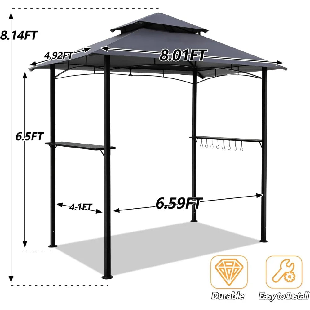 XMSJ Outdoor Grill Gazebo Canopy With LED Lighting Shelter