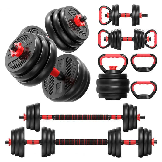 4-in-1 Adjustable Weight Dumbbell Set for Home Gym - Ergonomic Design with Dumbbell Barbell Kettlebell & Push-Up Modes - Unisex Rubber Fitness Equipment