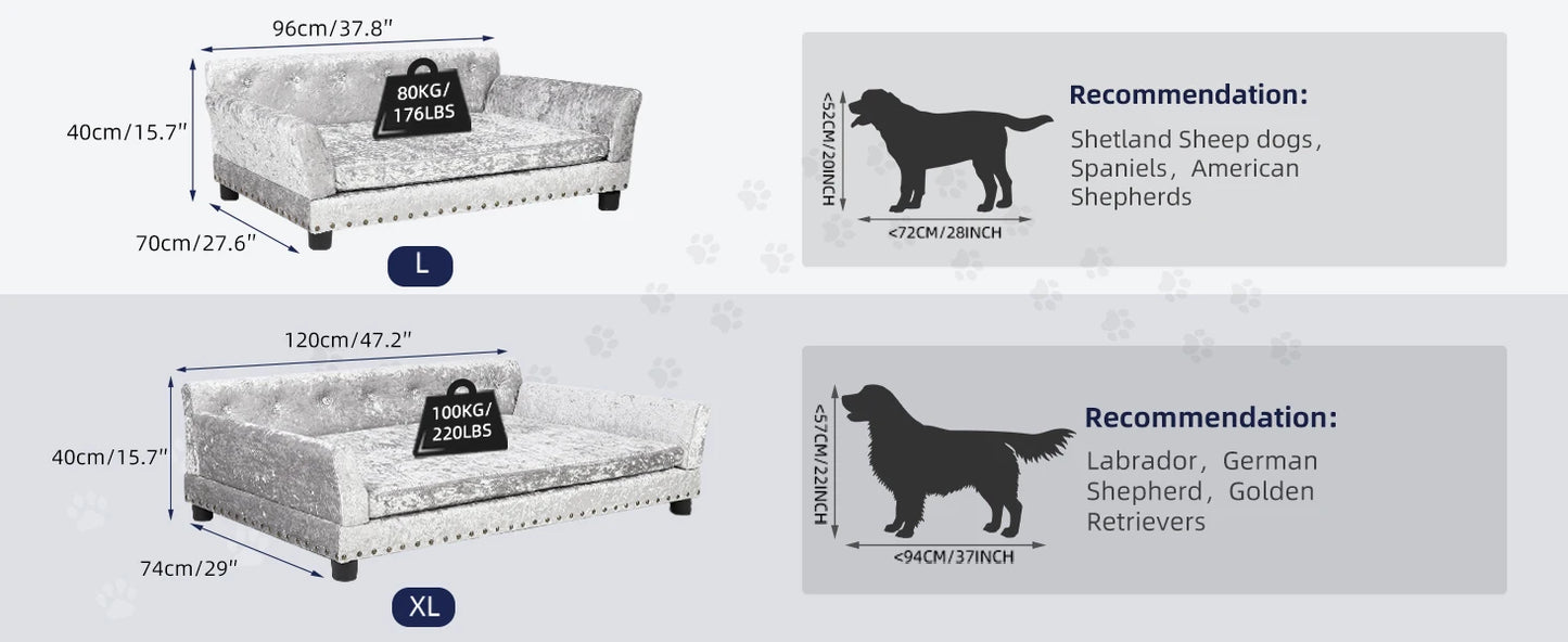 Heavy Duty Raised Dog Bed Sofa Large Cushioned Pet Couch Soft Microfiber Silicone Leather Velboa Covered Lounge for Cats And Puppies