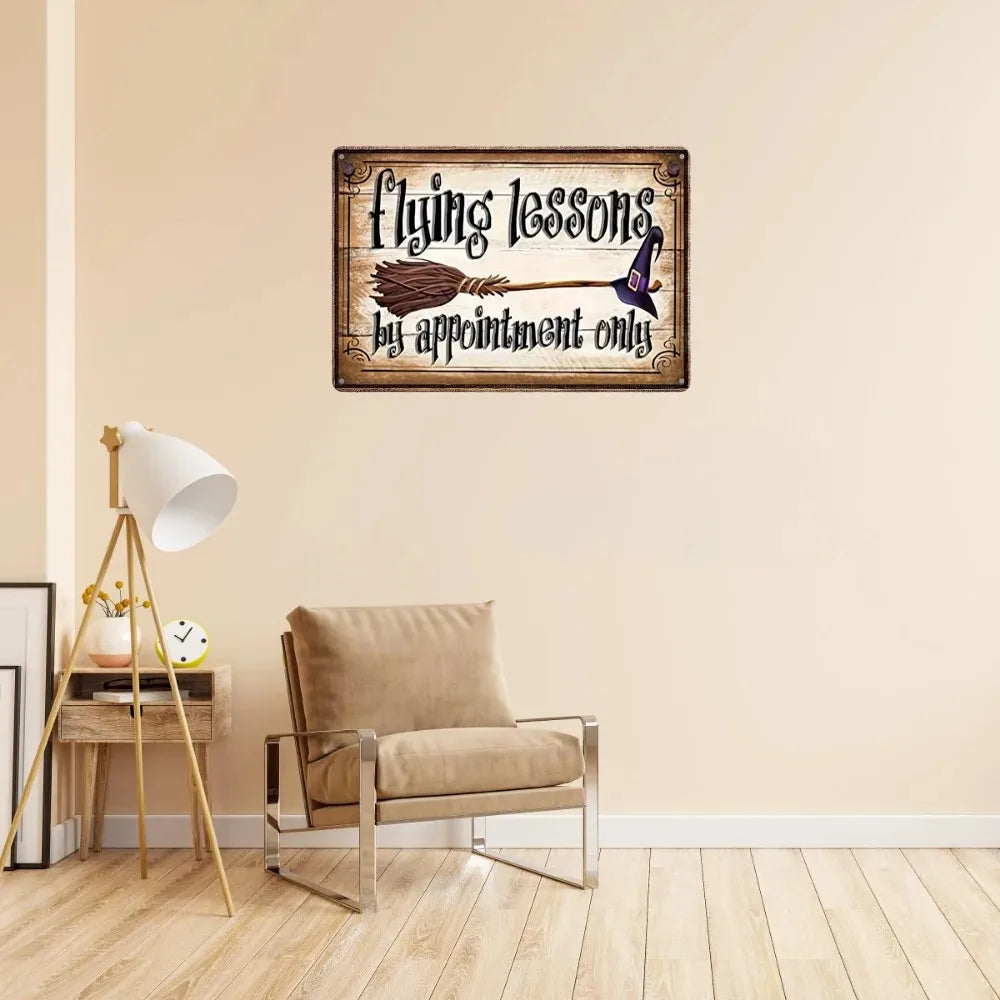 High - Quality 8x12 inches Witchcraft Charm Vintage Halloween Tin Sign - "Book a Flying Lesson" Wall Art - Ideal for Home