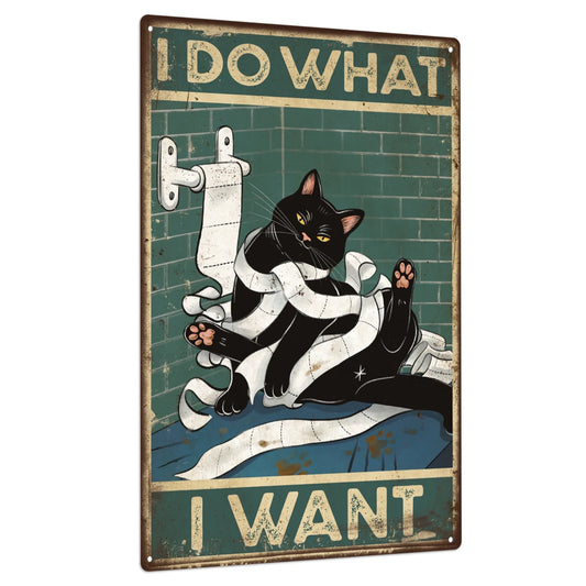 Putuo Decor Black Cat Tin Sign, Poster Wall Art Decor for Bathroom Wall Decor, 7.8 X 11.8 Inches, I Do I Want