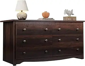 Modern Wood Dresser 6 Drawer Engineered Wood Finish