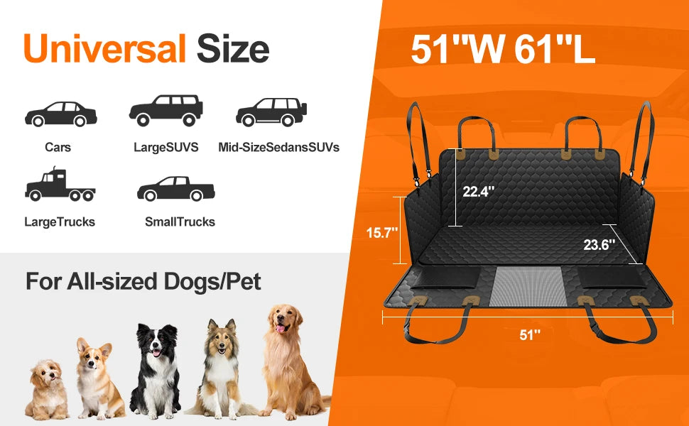 Waterproof Foldable Dog Car Seat Safety Hammock Trunk Mat Rear Back Seat Protector Breathable Pet Travel Accessory