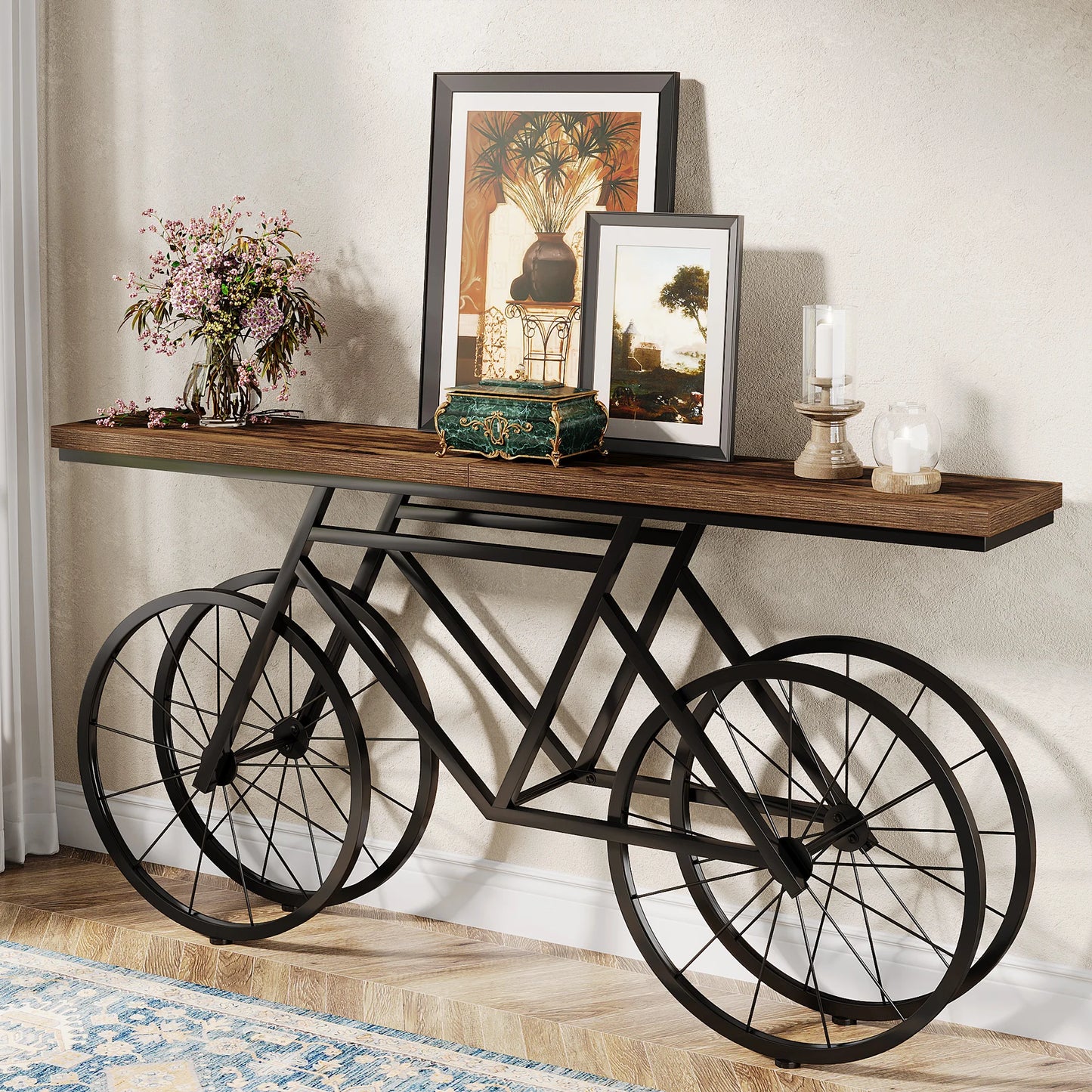 Tribesigns 70.9 Inch Extra Long Sofa Console Table with Metal Base Industrial Style Antique Finish for Living Room