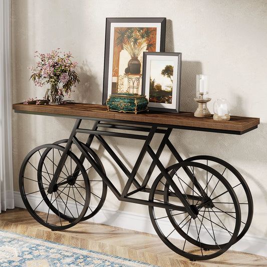 Tribesigns 70.9 Inch Extra Long Sofa Console Table with Metal Base Industrial Style Antique Finish for Living Room
