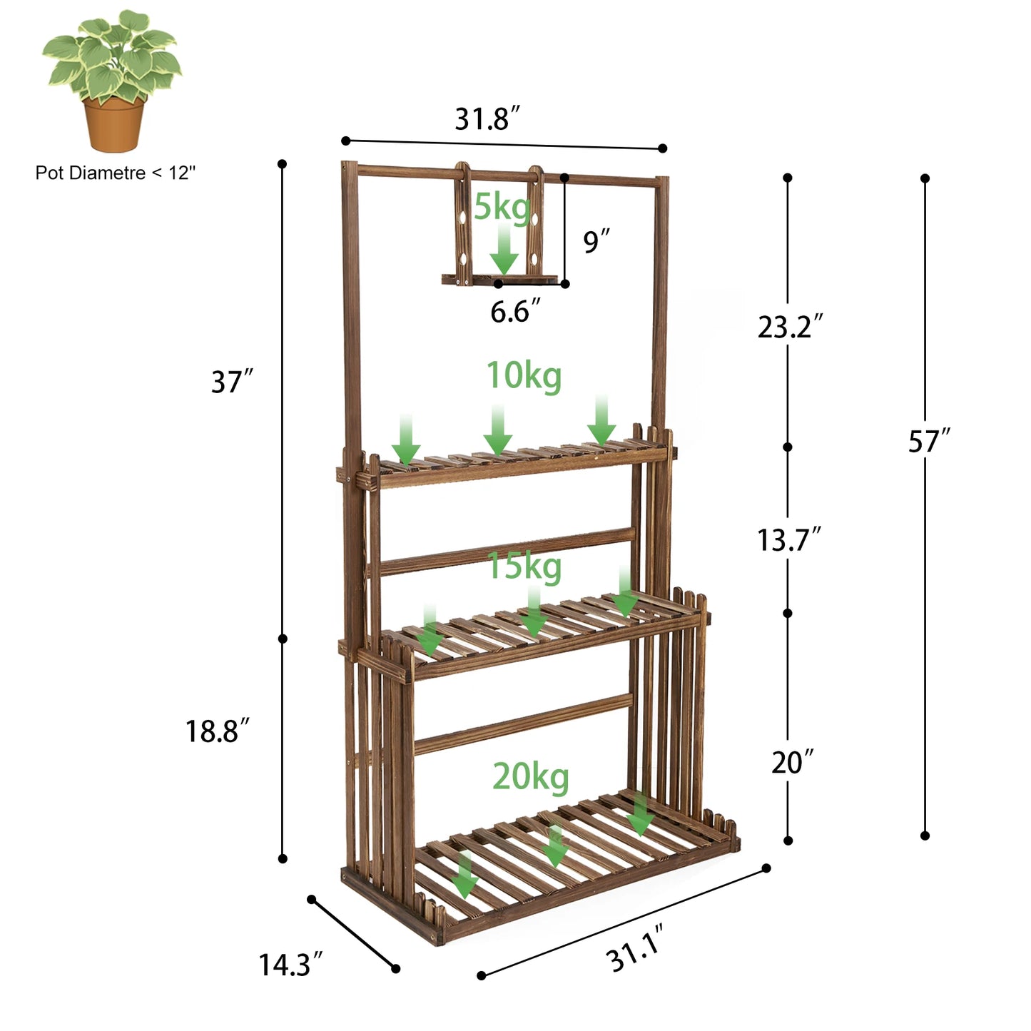 Wisfor 3 Tier Heavy Duty Wood Plant Stand Indoor Outdoor