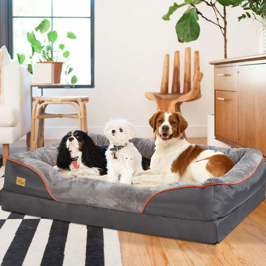 Super Soft Orthopedic Dog Bed L XL 2XL 3XL Cotton Padded Bolster Removable Cover Waterproof Pet Sleeping Mat Solid Color