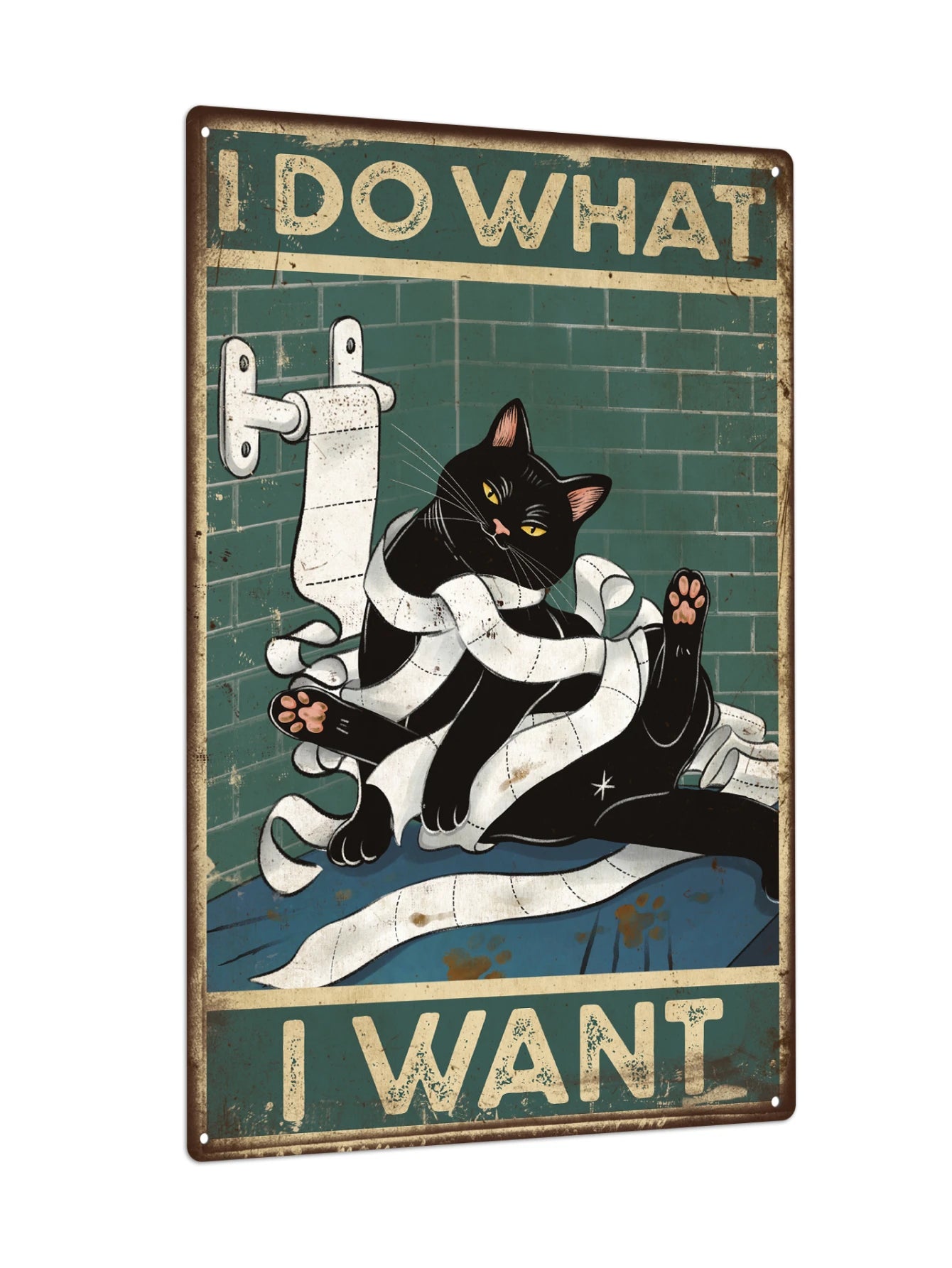Putuo Decor Black Cat Tin Sign, Poster Wall Art Decor for Bathroom Wall Decor, 7.8 X 11.8 Inches, I Do I Want