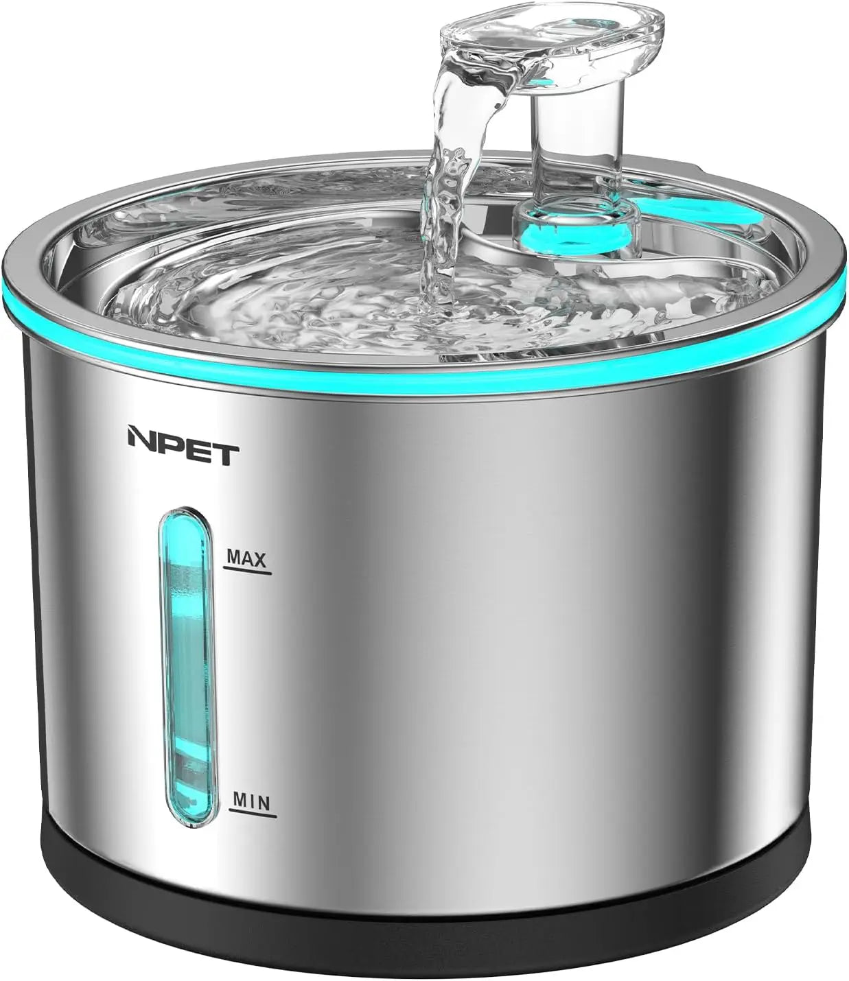 NPET Stainless Steel Cat Water Fountain 50oz 1.5L Dishwasher Safe Pet Water Dispenser with Visible Window Light