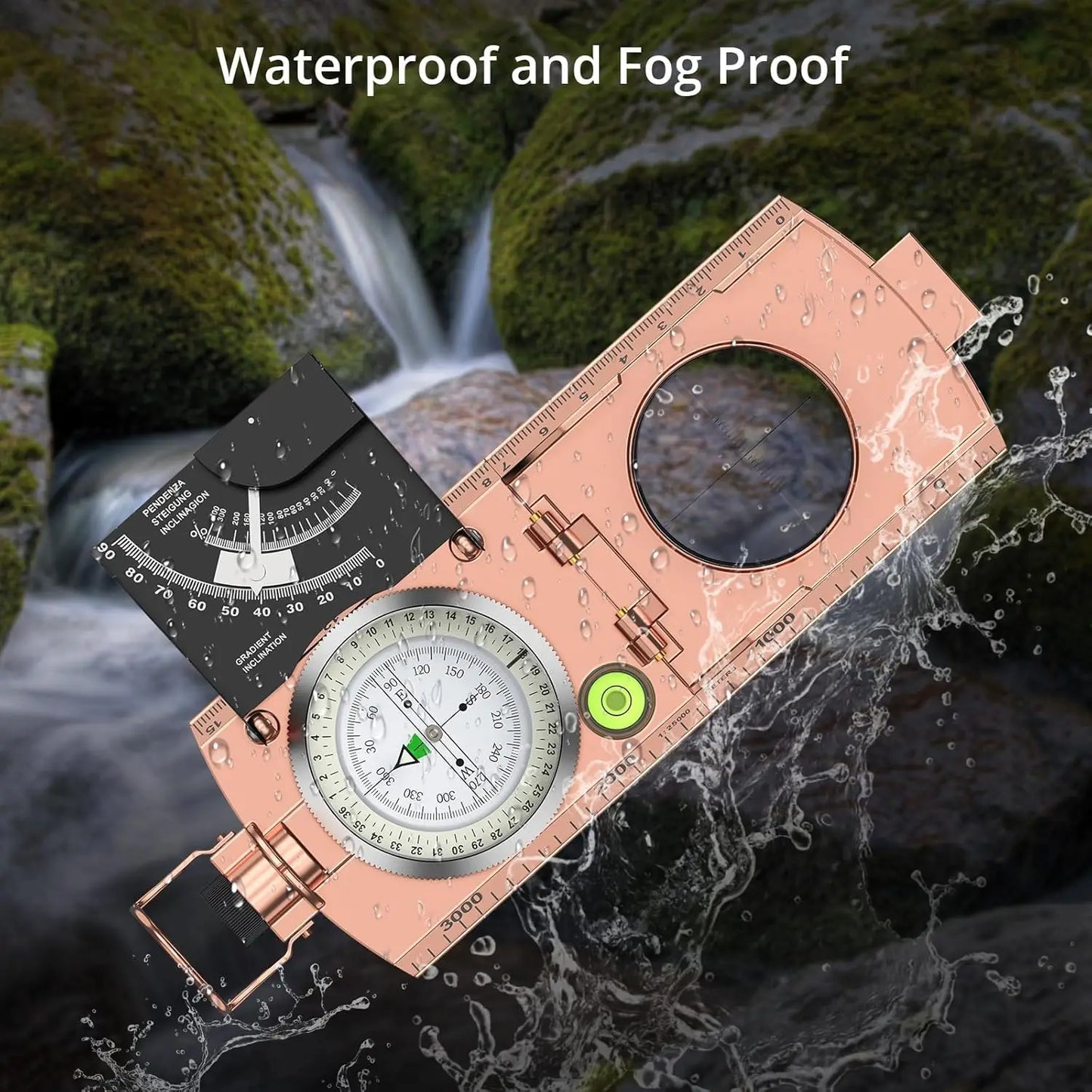 Compass Hiking Survival, IP65 Waterproof Metal Compass with Sighting Clinometer and Carry Bag, Multifunctional, Professional