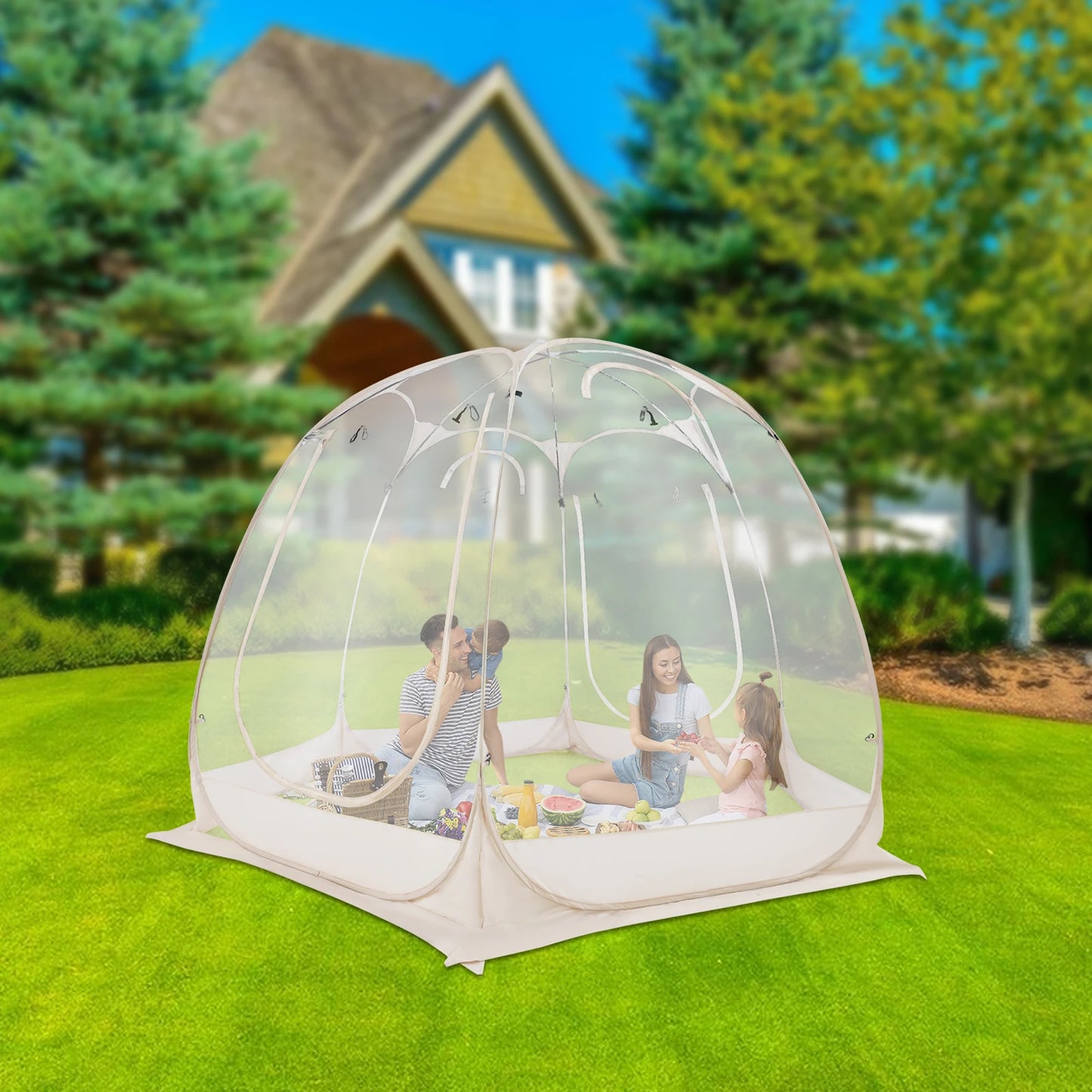 Clear Pop Up Bubble Tent 3x2.05m Outdoor Garden Camping Tent for 3 to 4 People with Glass Fiber Rods