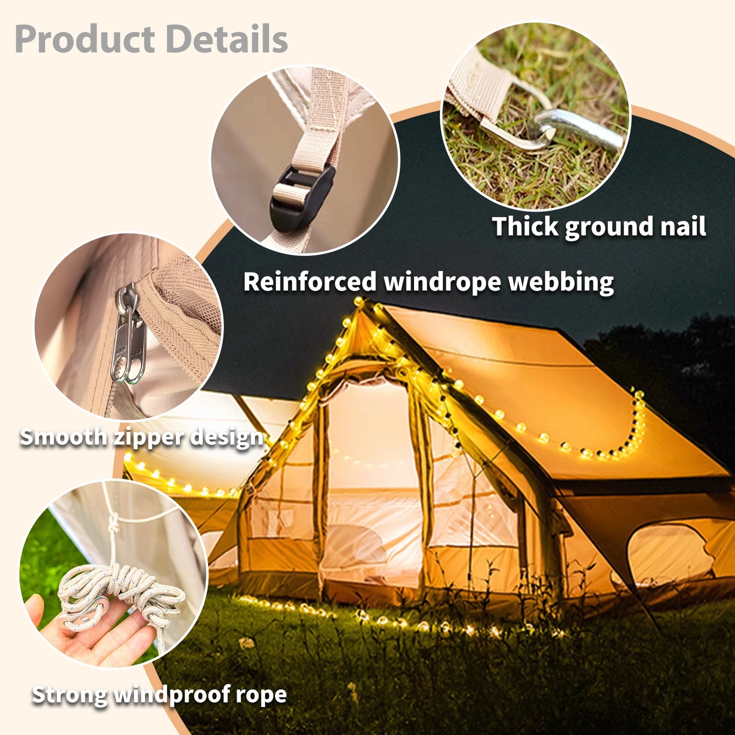 Inflatable Camping Tent 4-6 People 67.81 Square Feet With Stove Jack Glamping Tent