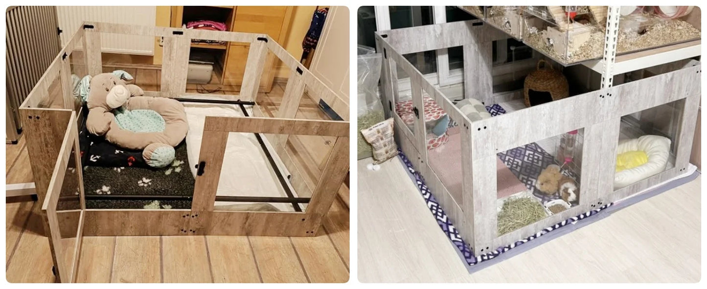 Heavy Duty Tempered Glass Dog Whelping Box Indoor Pet Playpen Kennel Cage with Waterproof Mat Training Enclosure Fence for Puppies