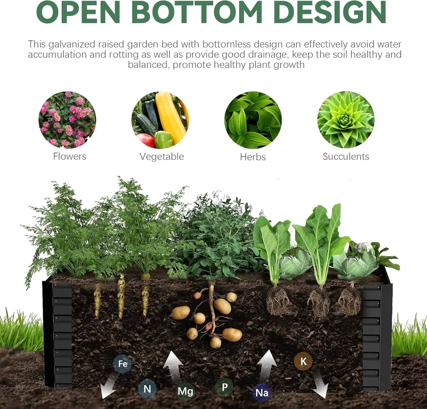 4pcs 8x4x2ft Galvanized Raised Garden Bed Deep Root Planter