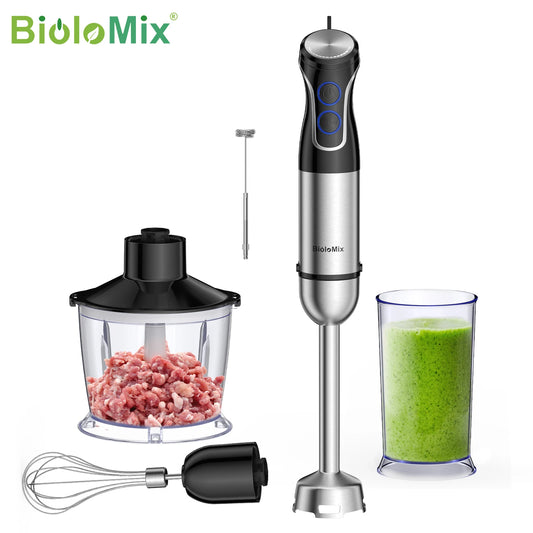 BioloMix 5 in 1 Immersion Hand Blender 1500 Watt Powerful Stainless Steel Blade Food Processor Smoothie Maker Baby Food Puree Tool