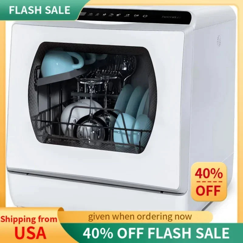 QWHermitlux Countertop Dishwasher With 5 Washing Programs