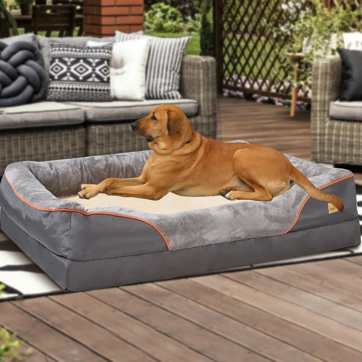 Super Soft Orthopedic Dog Bed L XL 2XL 3XL Cotton Padded Bolster Removable Cover Waterproof Pet Sleeping Mat Solid Color
