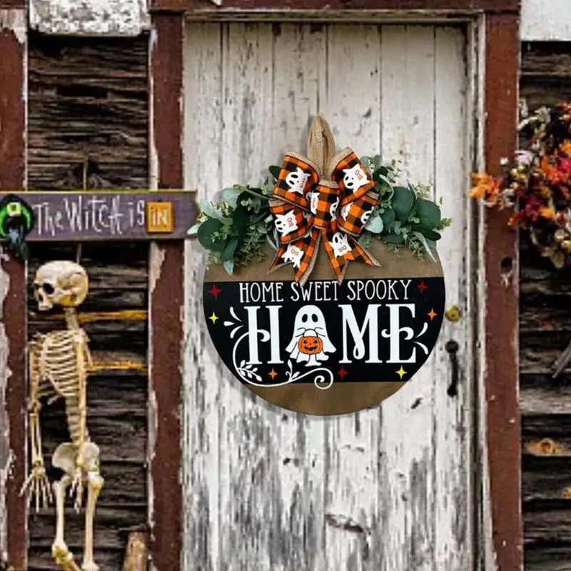 Seasonal Welcome Sign Welcome Door HOME Sign Spooky Decor Rustic Round Wood Wreaths For Halloween And Thanksgiving Festive