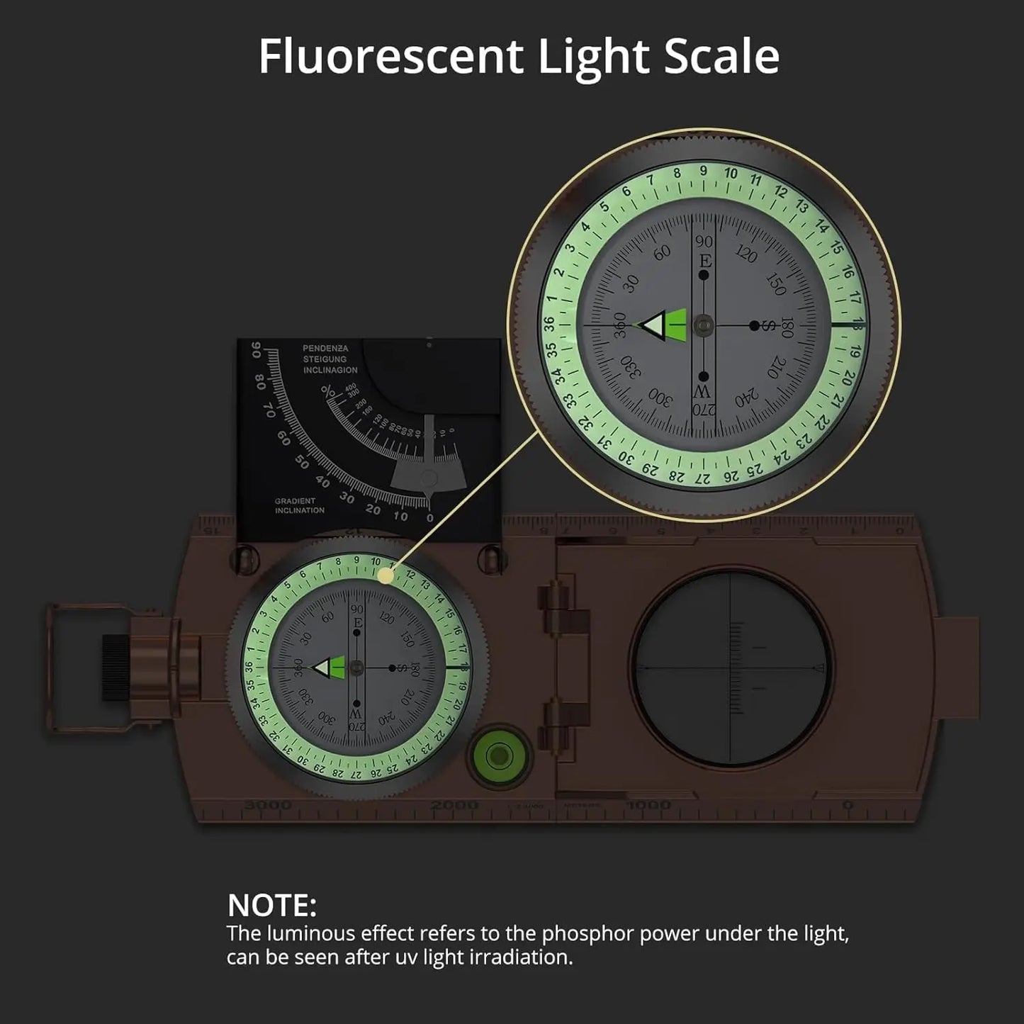 Compass Hiking Survival, IP65 Waterproof Metal Compass with Sighting Clinometer and Carry Bag, Multifunctional, Professional
