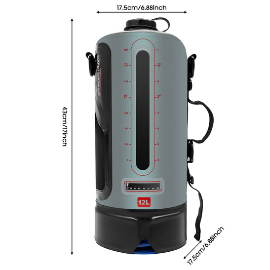 12L Portable Pressure Camp Shower with Detachable Double Shoulder Strap for Hiking and Outdoor Climbing