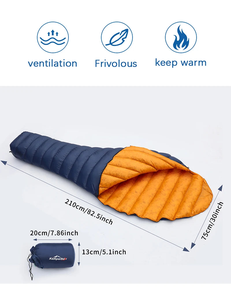 Kamperbox Ultralight Down Sleeping Bag UL250 for Camping Outdoor Adult Duck Down Filled Mummy Style 3 Season Spring Autumn Winter