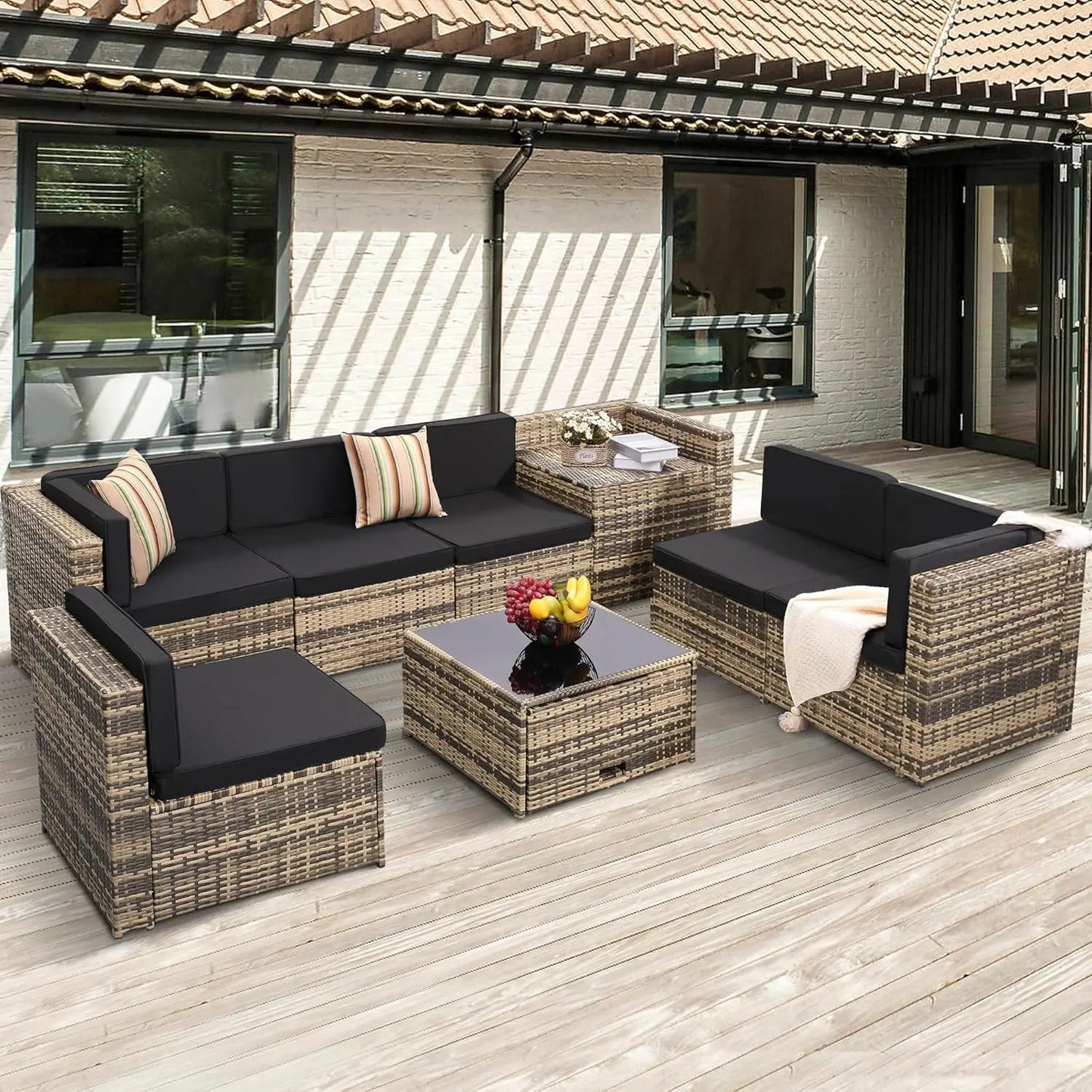 8 Pieces Outdoor Wicker Rattan Patio Furniture Sectional Set
