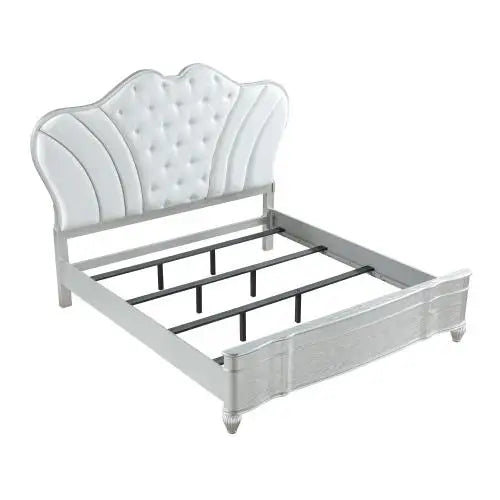 Double Bed with Luxurious Dressing Table Pearl Headboard Black Metal Bracket 4-Piece Bedroom Set