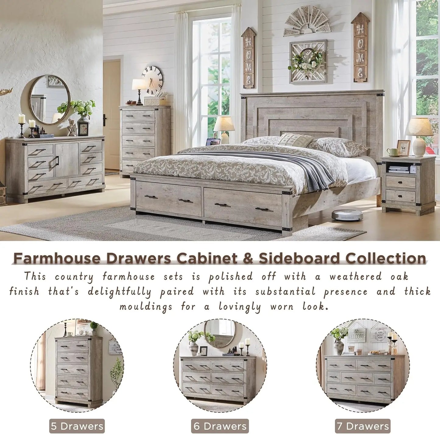 Farmhouse 8 Drawers Dresser for Bedroom, Wood Large Chest of Drawers with Thick Plank, Rustic Dresser for Bedroom