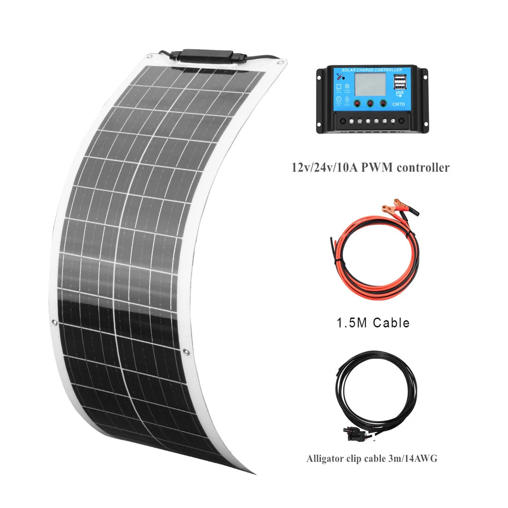 WUZECK Flexible Solar Panel kit 50 Watt  PV Module 100 Watt 12V 24V Solar cable Cell home outdoor Car Boat Battery camping trip