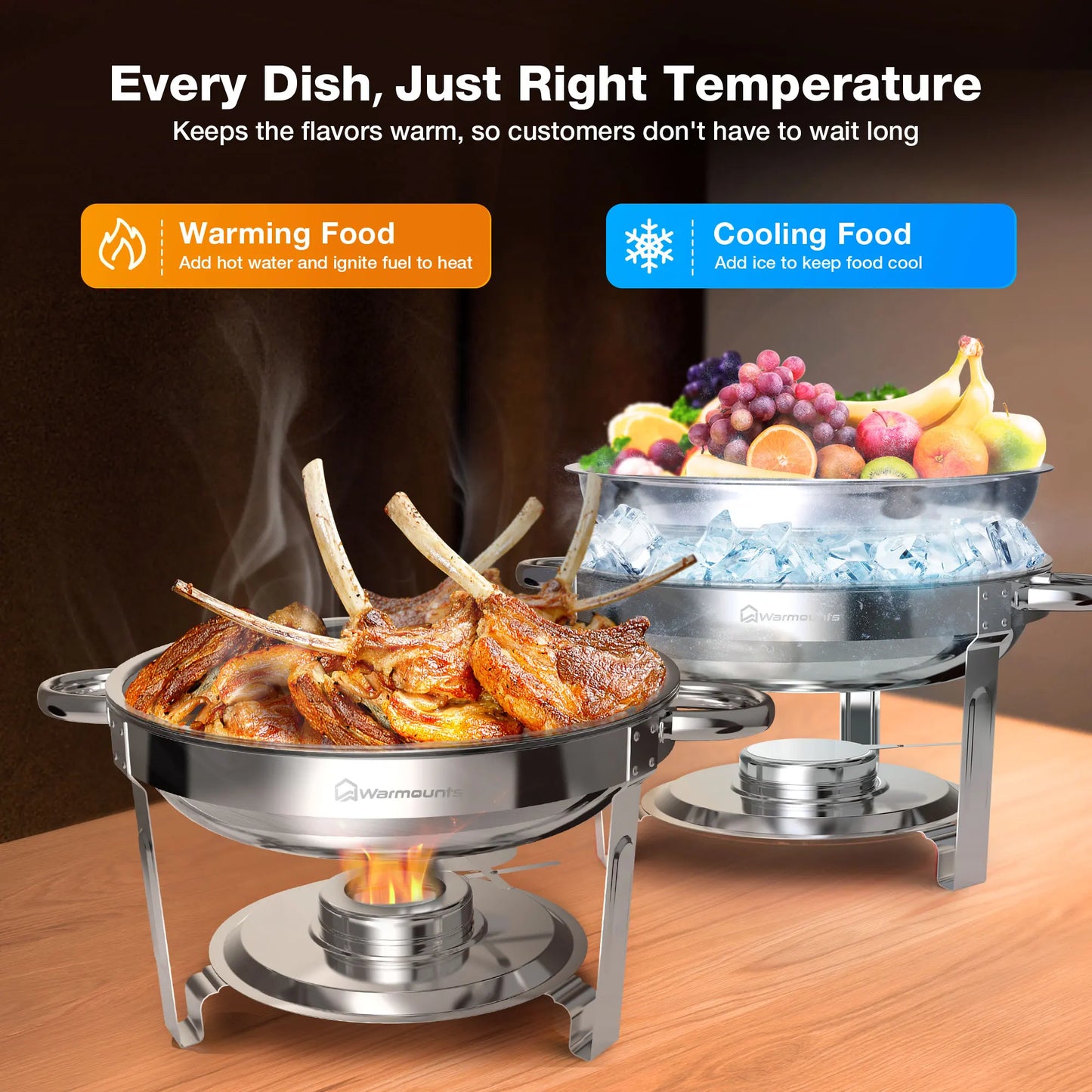 round Chafing Dish Warmer Container Set with Stainless Steel Lid for Party Catering Hotel Buffet Food Warm Pan 1/2/4/6 Pack Options